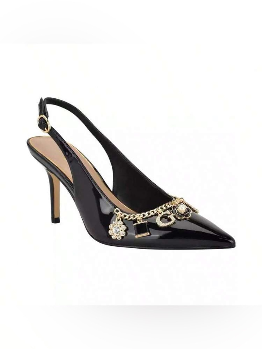 🔥Guess Women's Naska Charms Slingback Pumps Women Pumps 🔥Black Patent❣️